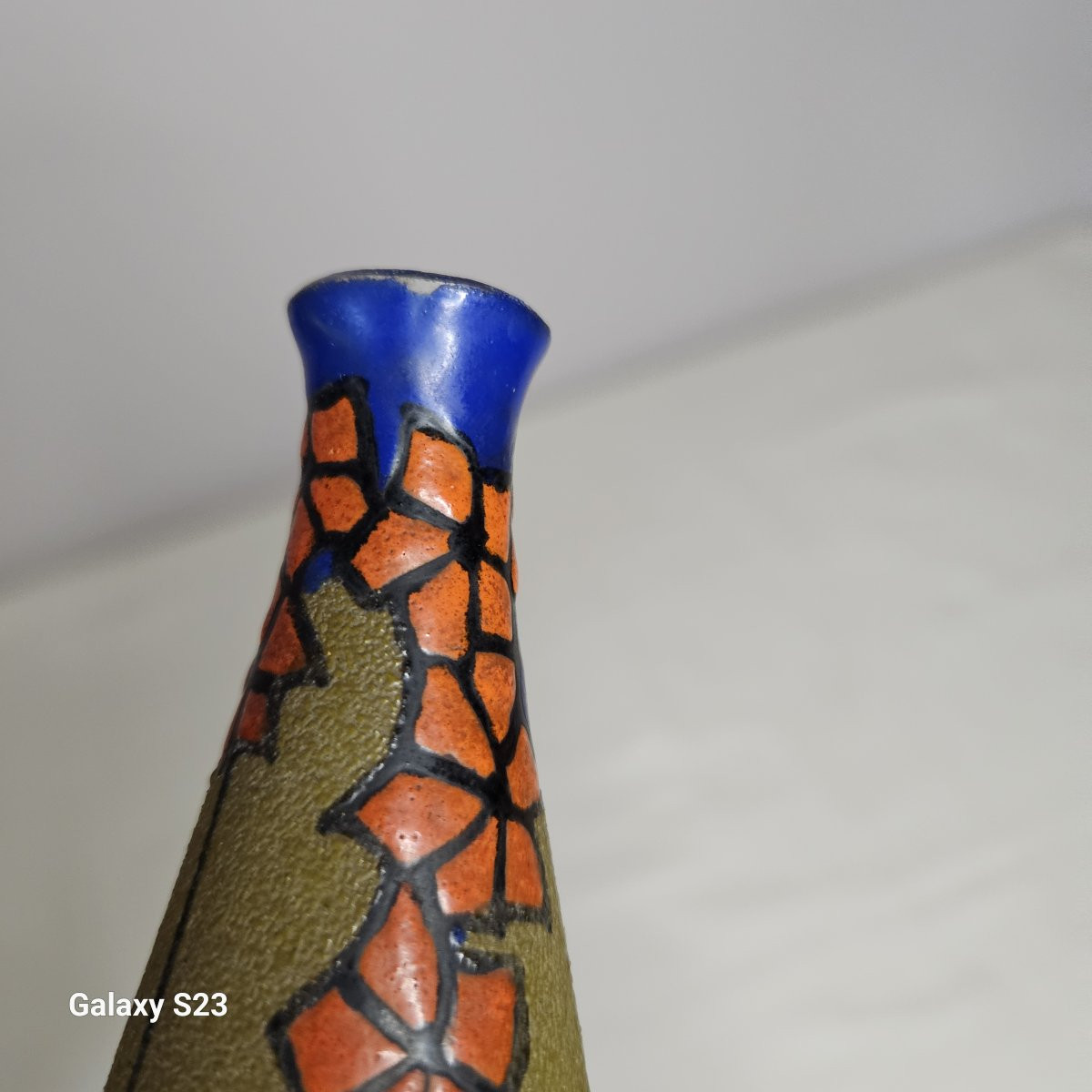 Verrerie De Leune Small Enamelled Art Deco Soliflore Vase-photo-7
