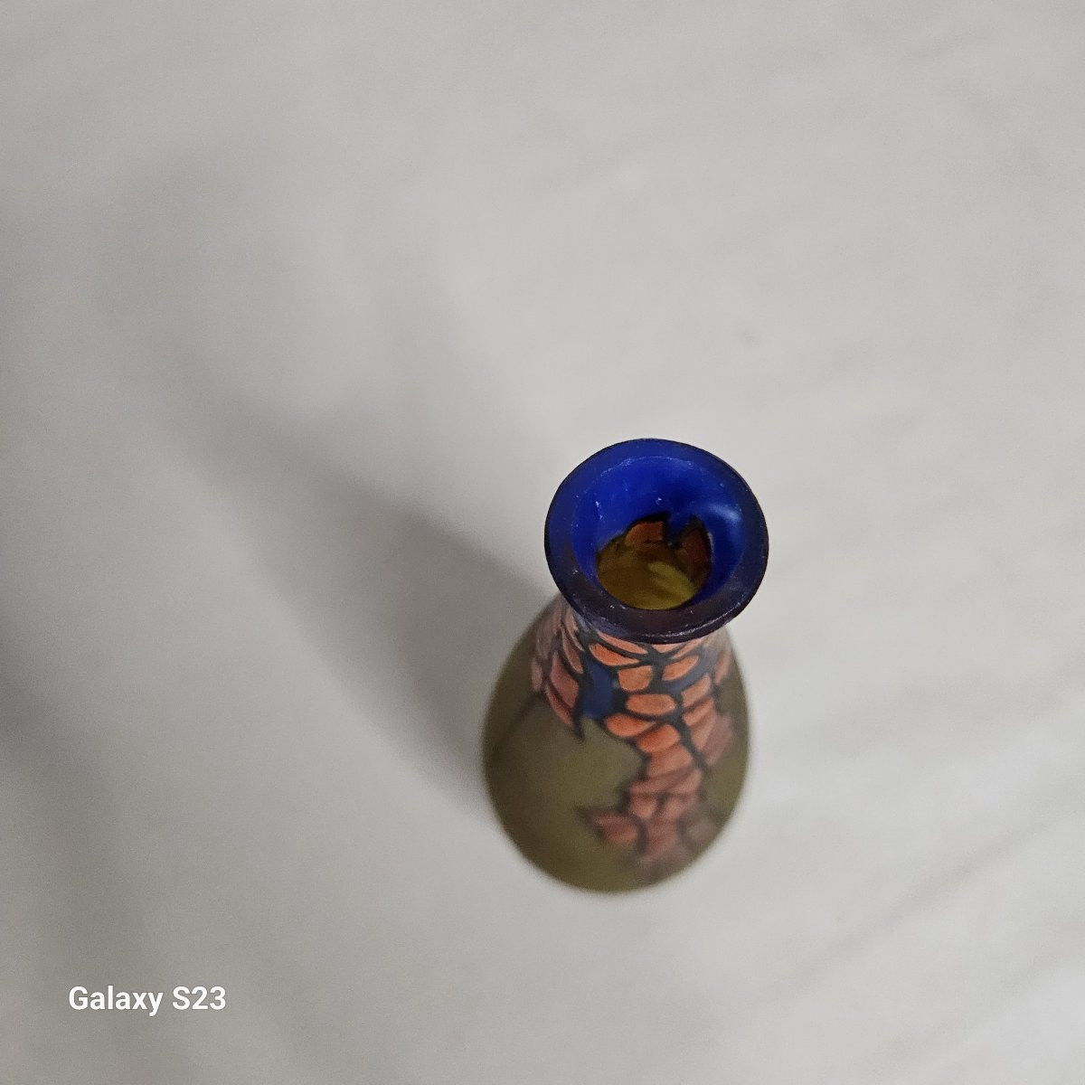 Verrerie De Leune Small Enamelled Art Deco Soliflore Vase-photo-8