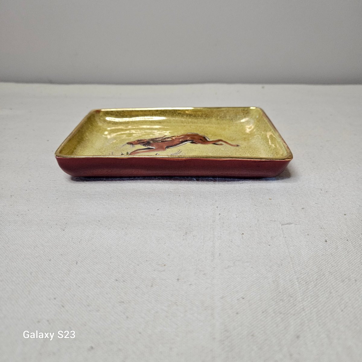 A.heiligenstein Glazed Earthenware Trinket Tray With Hare Motif-photo-3