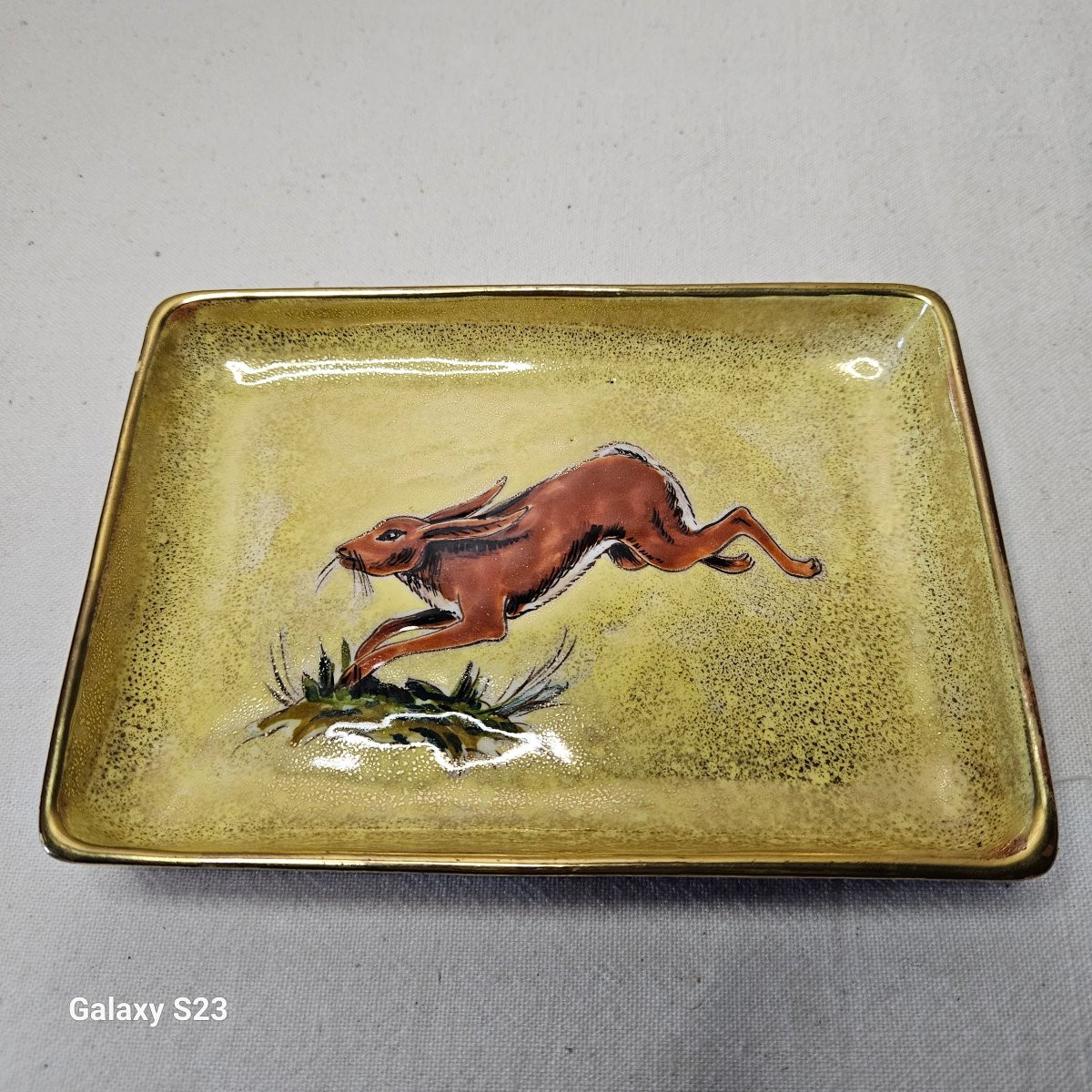 A.heiligenstein Glazed Earthenware Trinket Tray With Hare Motif-photo-4