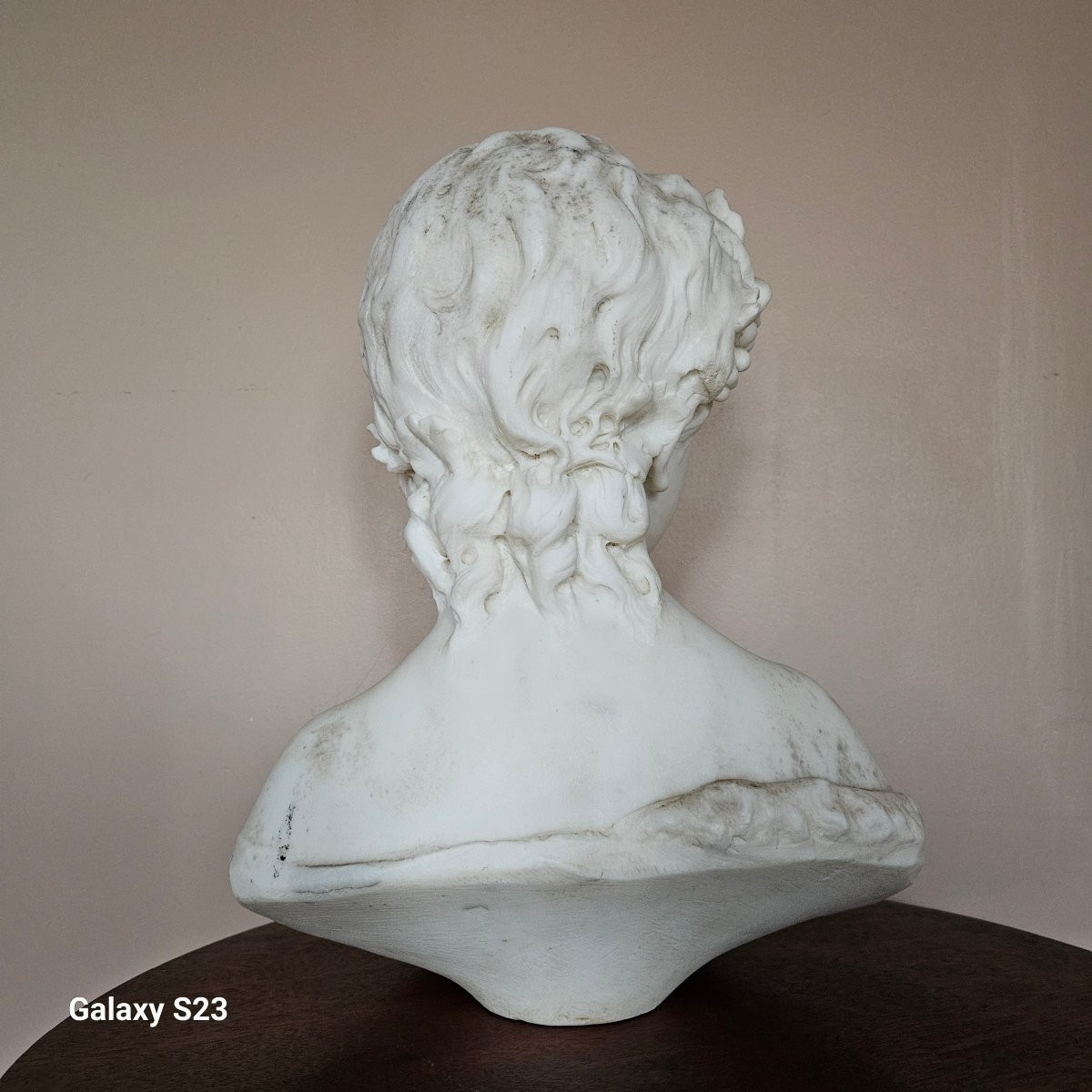 Bust Of A Young Bacchus In White Marble, 39 Cm High-photo-2