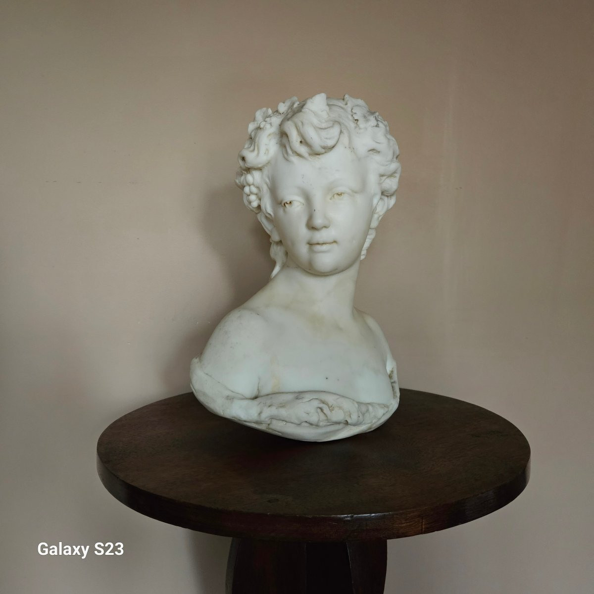 Bust Of A Young Bacchus In White Marble, 39 Cm High-photo-1
