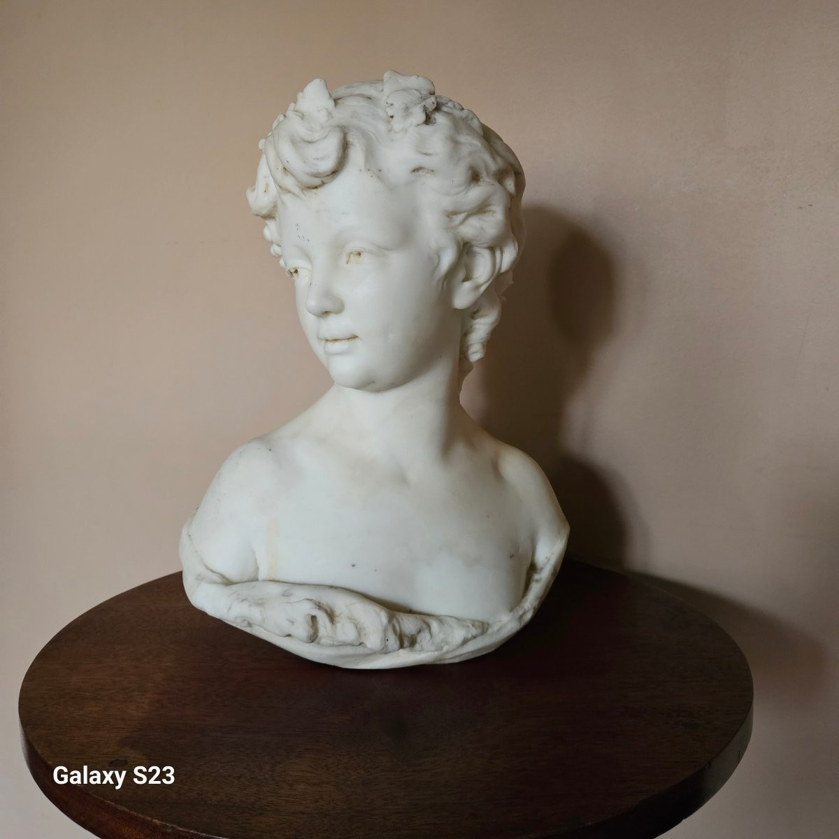 Bust Of A Young Bacchus In White Marble, 39 Cm High-photo-2