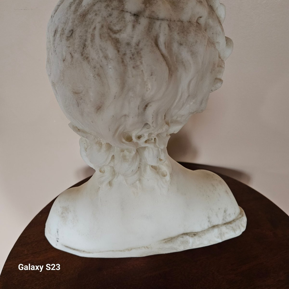Bust Of A Young Bacchus In White Marble, 39 Cm High-photo-4