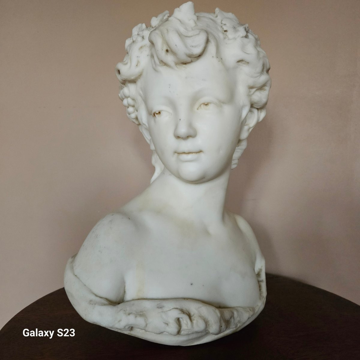 Bust Of A Young Bacchus In White Marble, 39 Cm High-photo-5