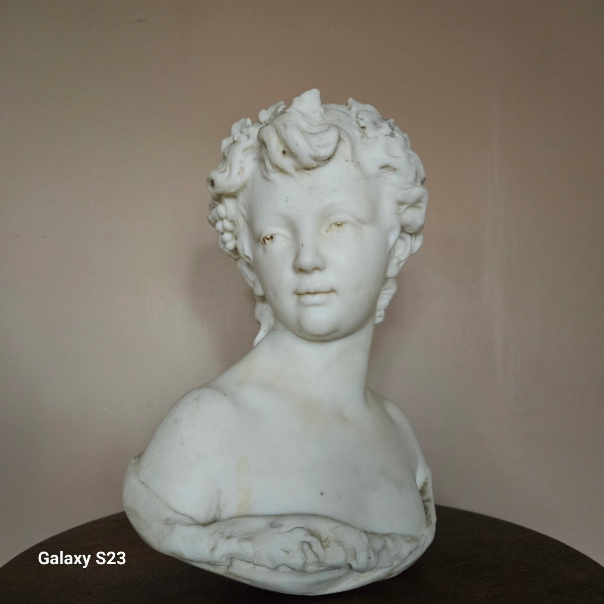 Bust Of A Young Bacchus In White Marble, 39 Cm High