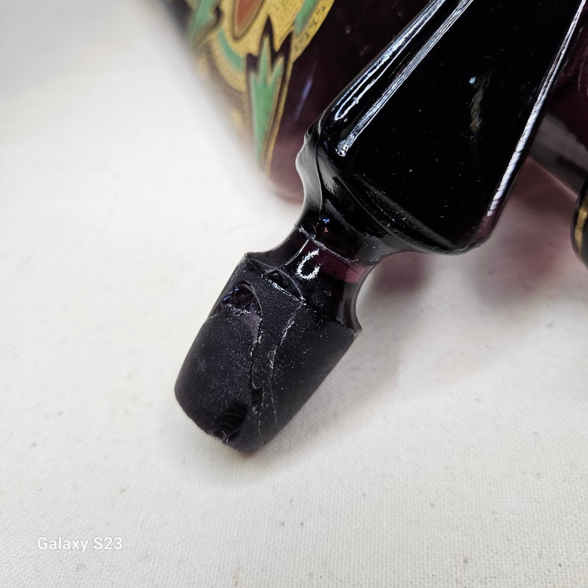 Legras art déco flacon carafe triangulaire verre émaillé Ht 33.5 cm 1/2-photo-4