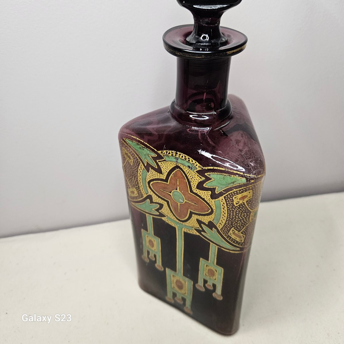 Legras art déco flacon carafe triangulaire verre émaillé Ht 33.5 cm 1/2-photo-7