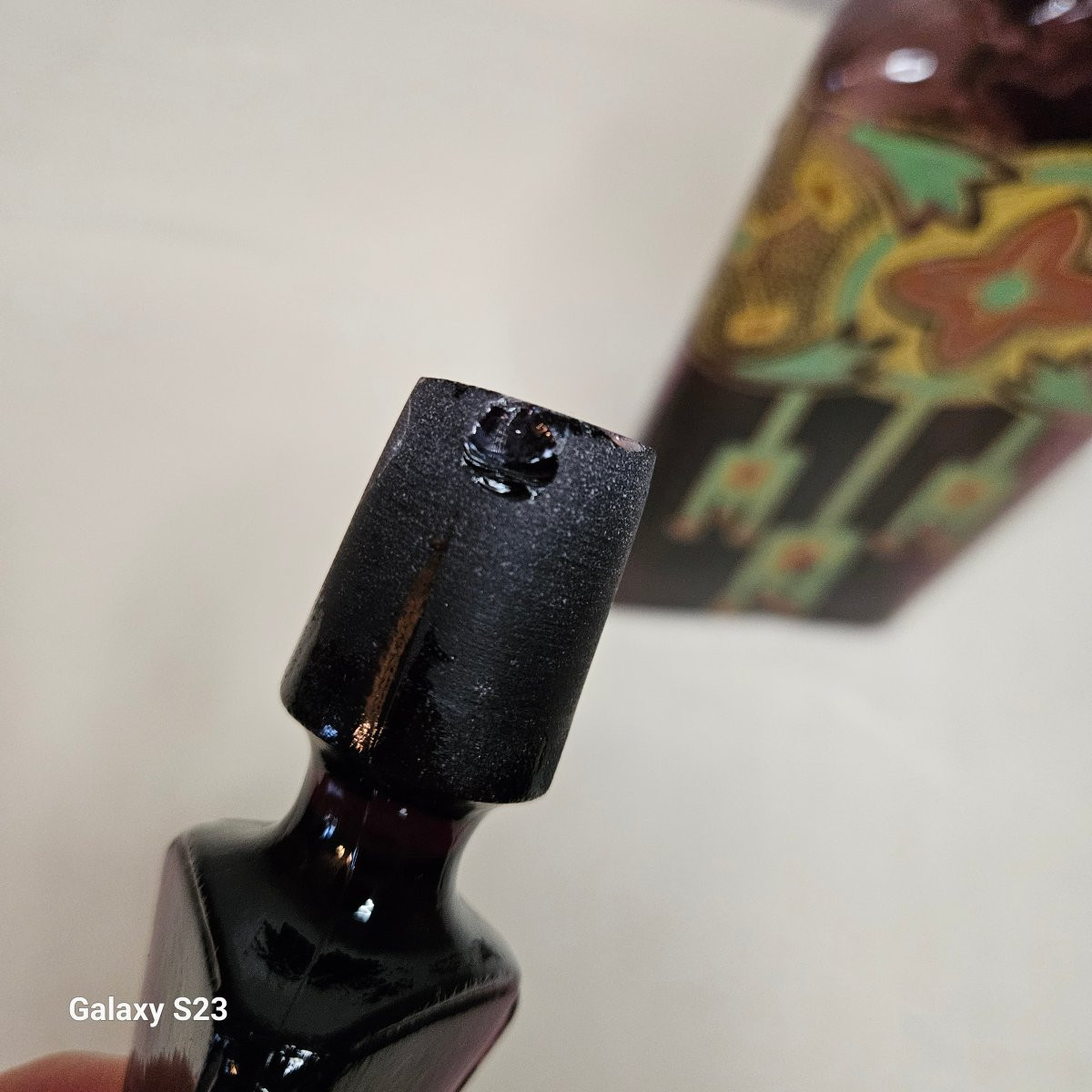 Legras art déco flacon carafe triangulaire verre émaillé Ht 33.5 cm 2/2-photo-4