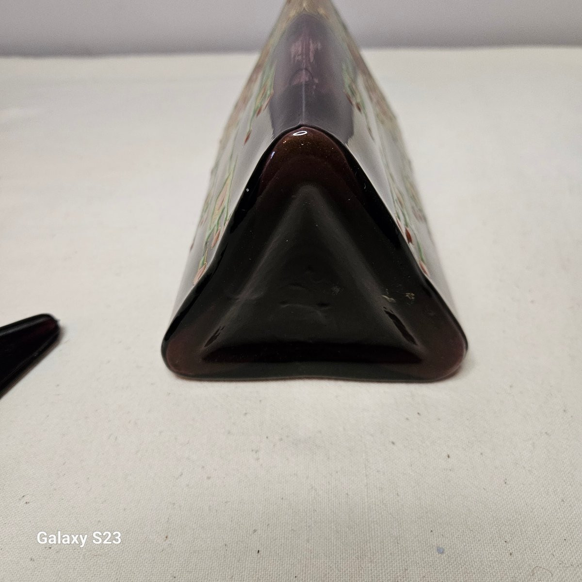 Legras art déco flacon carafe triangulaire verre émaillé Ht 33.5 cm 2/2-photo-6
