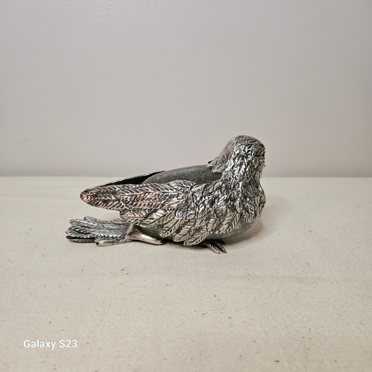 Franco Lapini Bird, Sparrow In Silvered Metal And Bubble Glass-photo-4