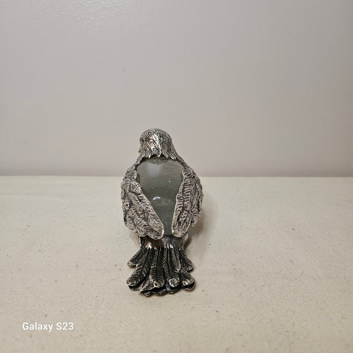 Franco Lapini Bird, Sparrow In Silvered Metal And Bubble Glass-photo-1