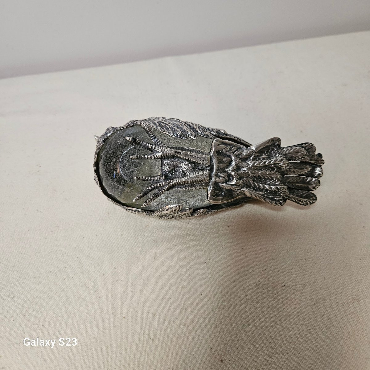 Franco Lapini Bird, Sparrow In Silvered Metal And Bubble Glass-photo-2