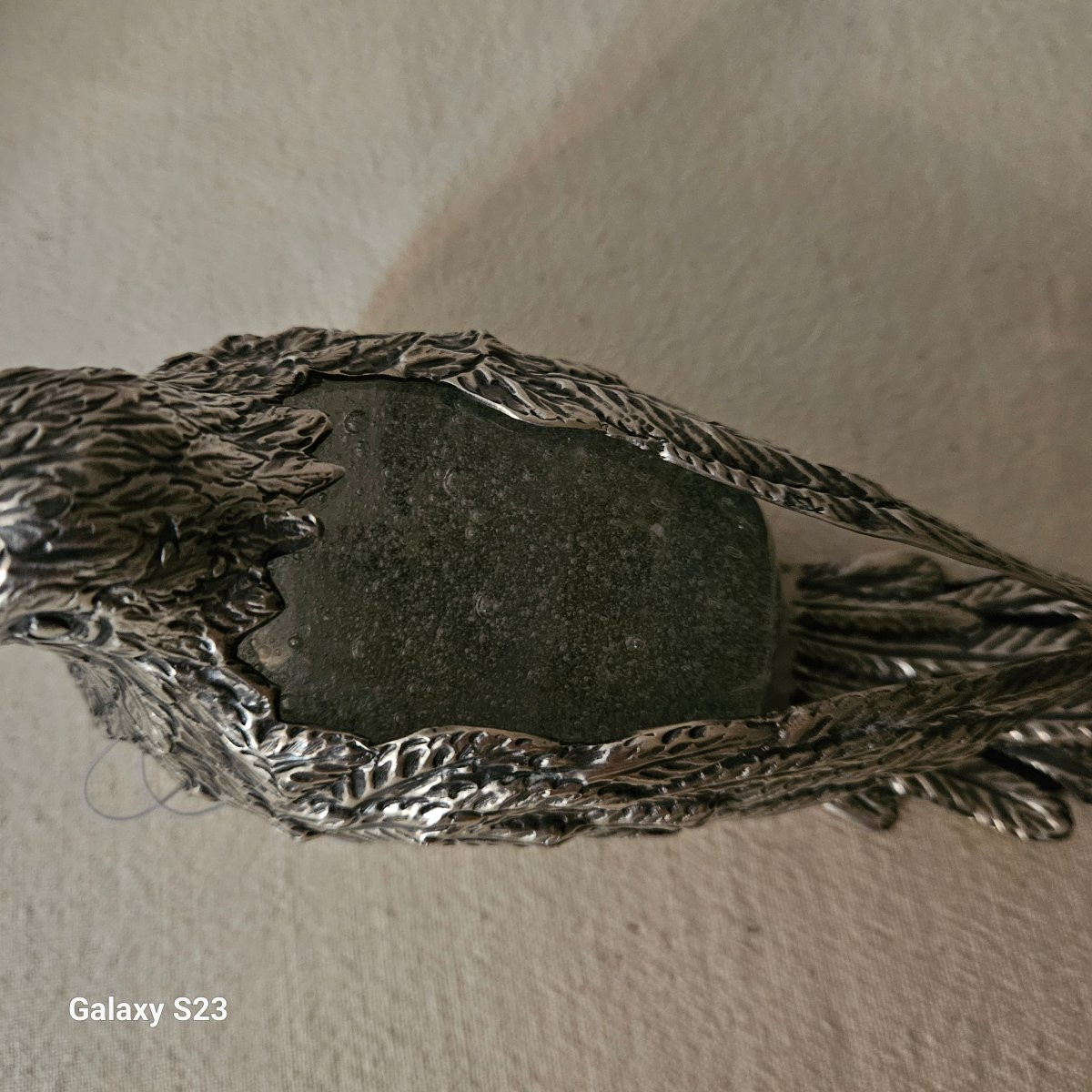 Franco Lapini Bird, Sparrow In Silvered Metal And Bubble Glass-photo-4