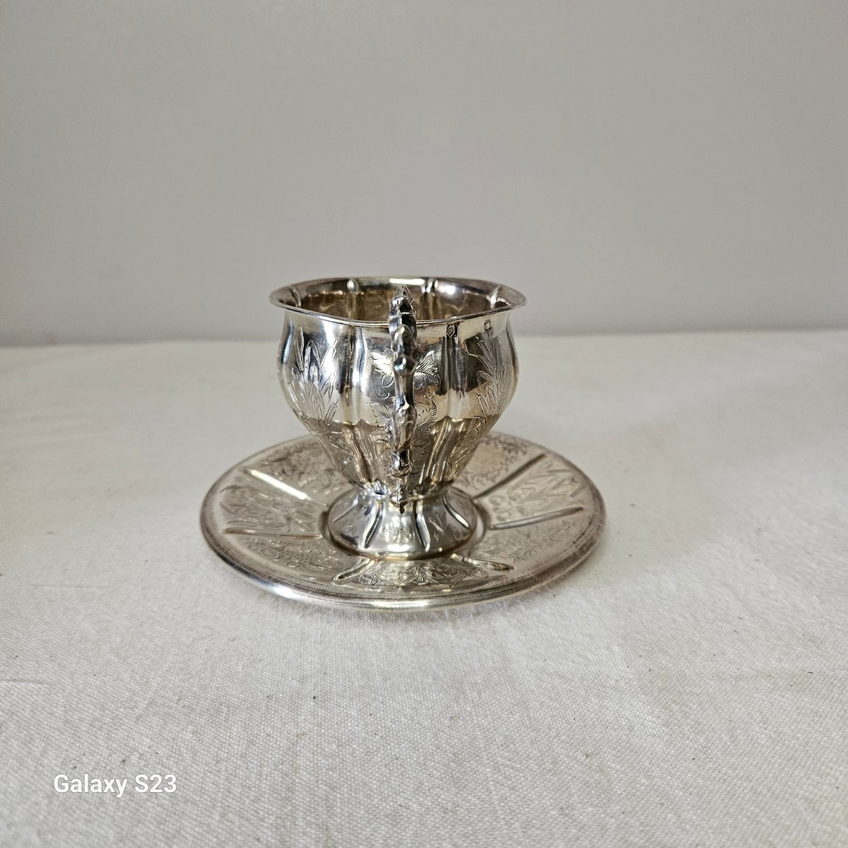 Tasse et sous-tasse en argent orfèvre Nicolas Vautrin-photo-2
