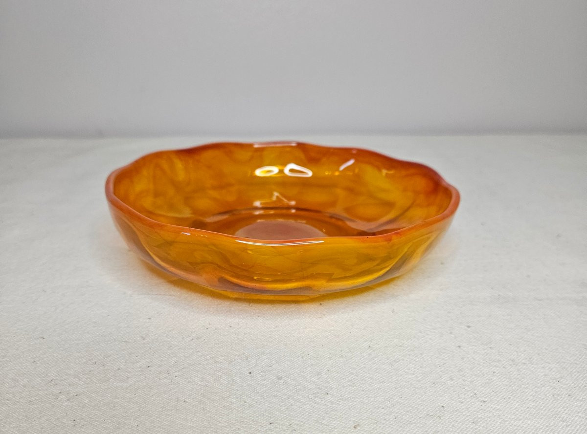 Verlys Rare Orange Glass Dish Signed-photo-2