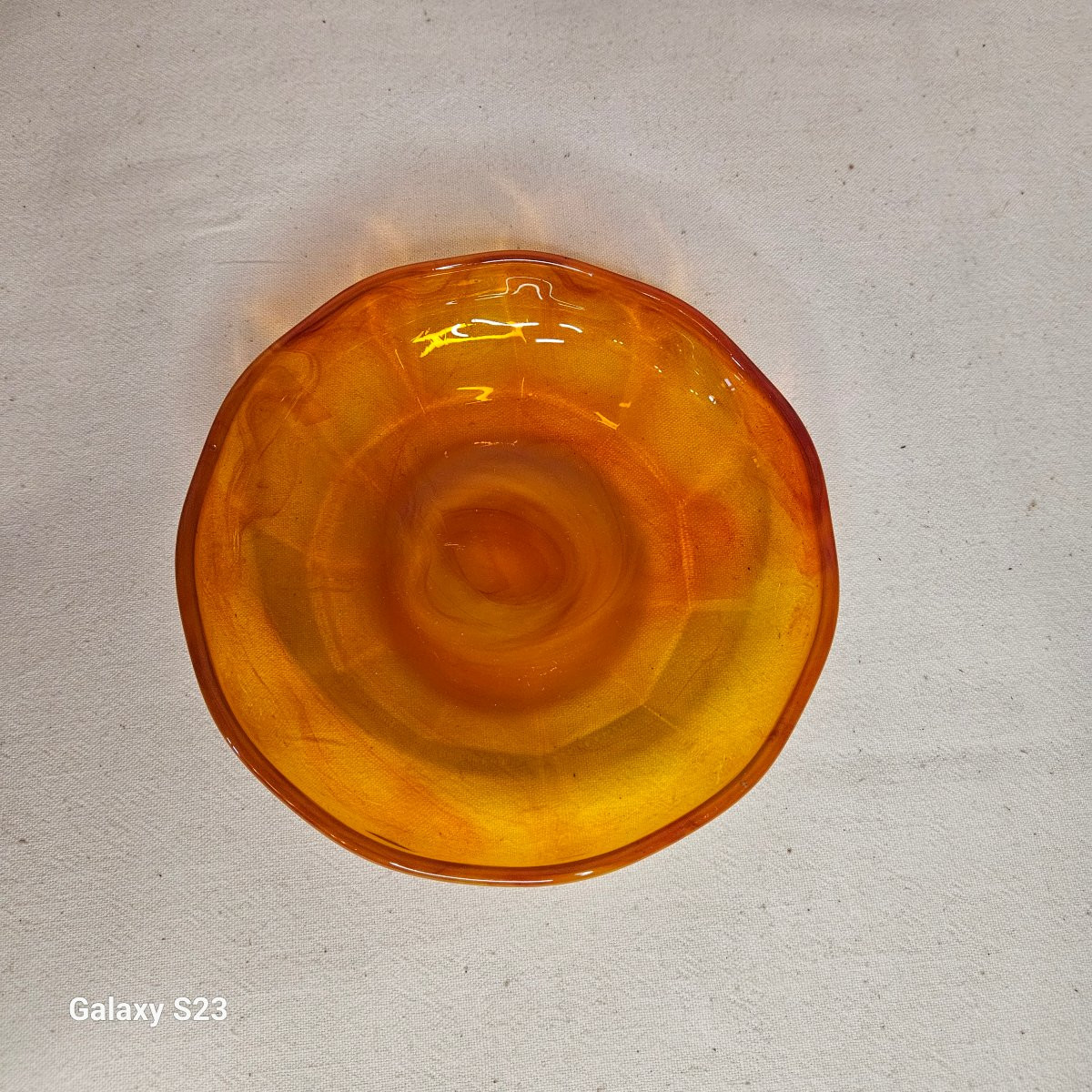 Verlys Rare Orange Glass Dish Signed-photo-3