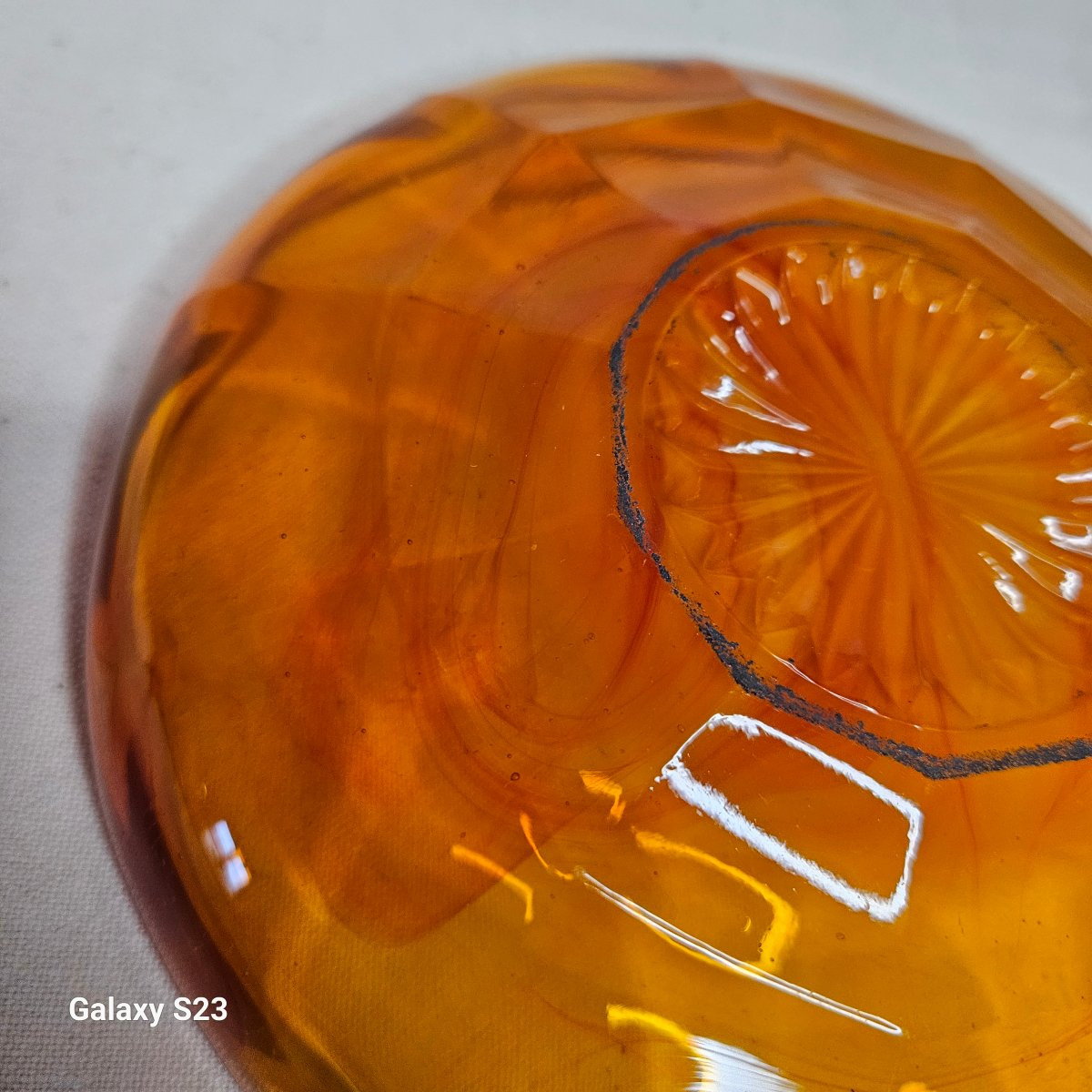 Verlys Rare Orange Glass Dish Signed-photo-2