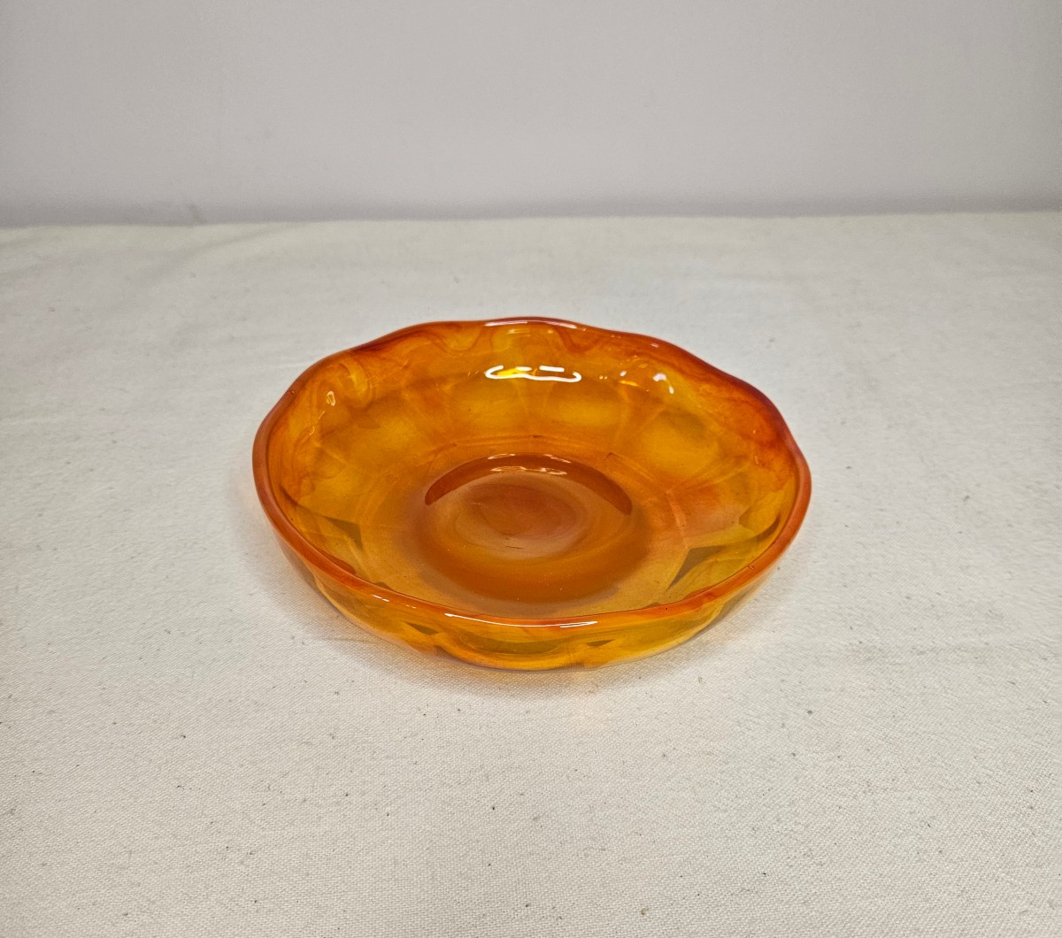 Verlys Rare Orange Glass Dish Signed