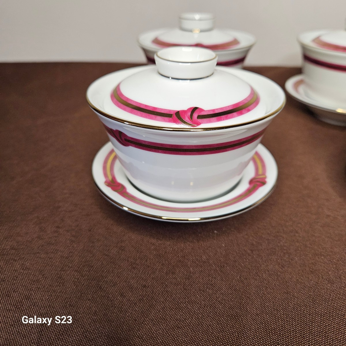 Christofle Red Rubanea Six Chinese Teacups-photo-2