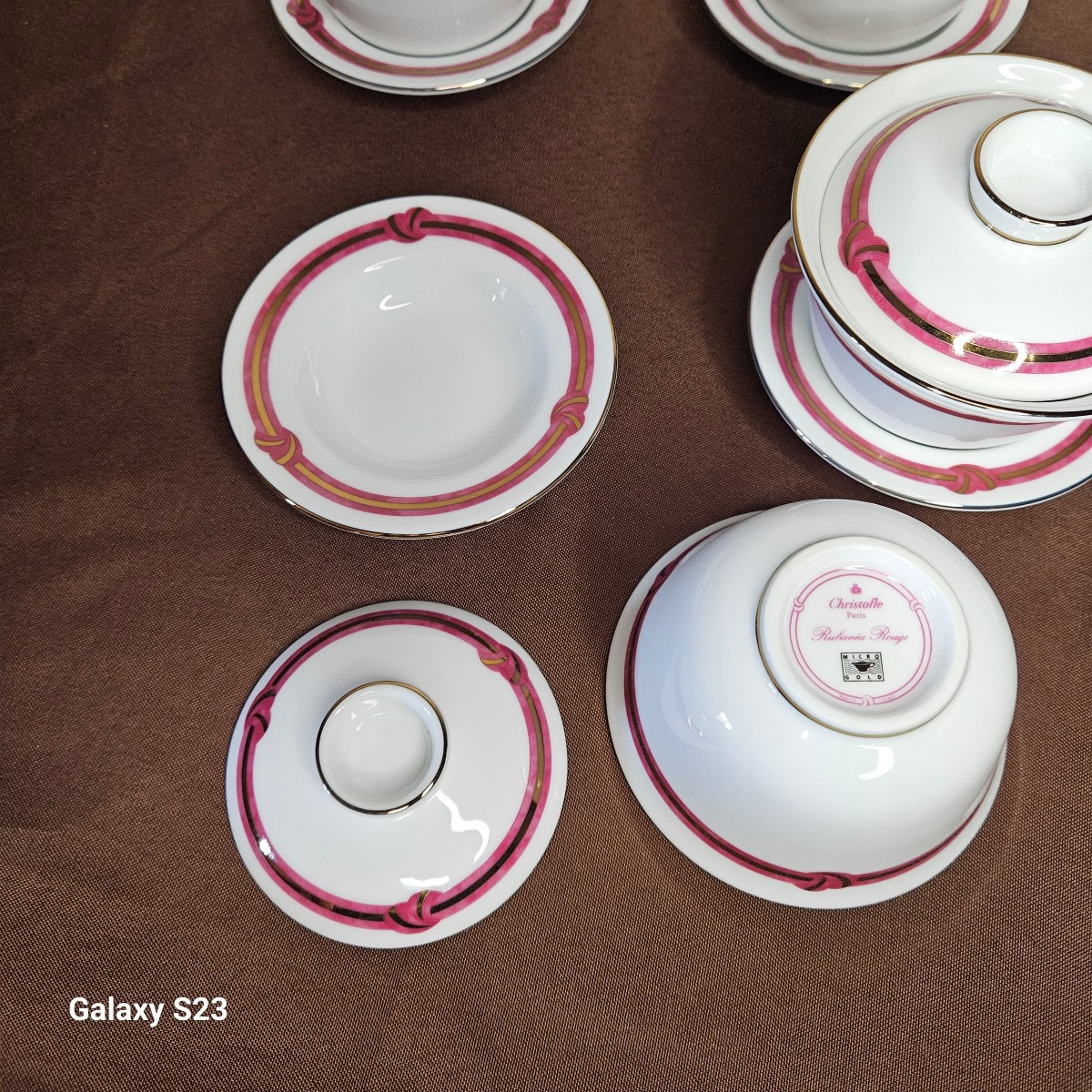 Christofle Red Rubanea Six Chinese Teacups-photo-3