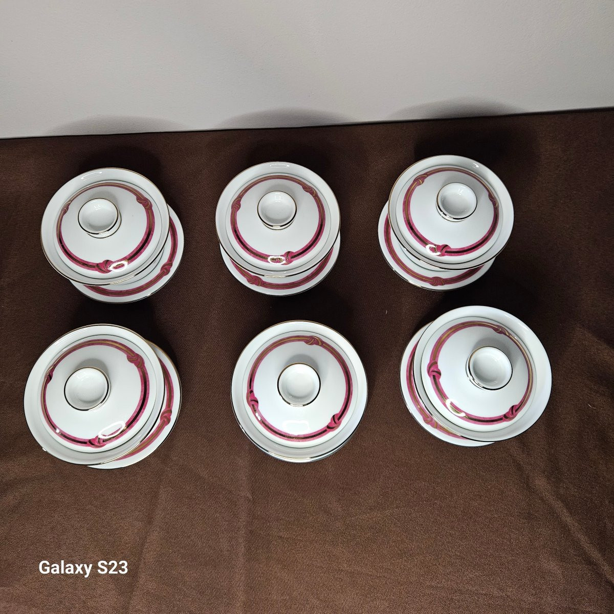 Christofle Red Rubanea Six Chinese Teacups-photo-1