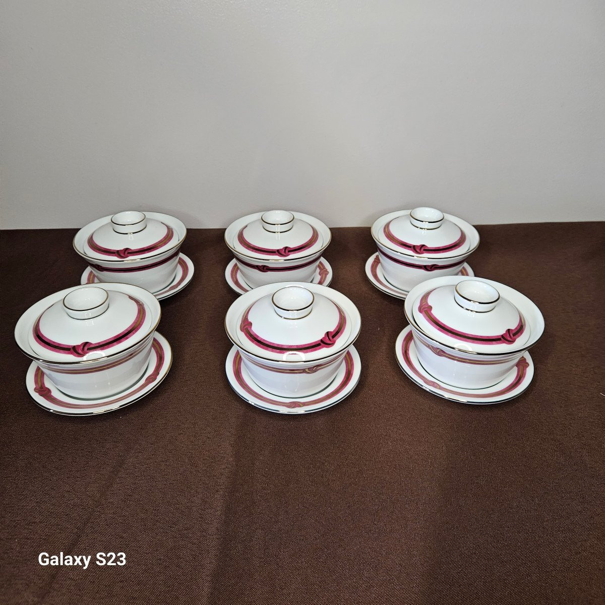 Christofle Red Rubanea Six Chinese Teacups-photo-2