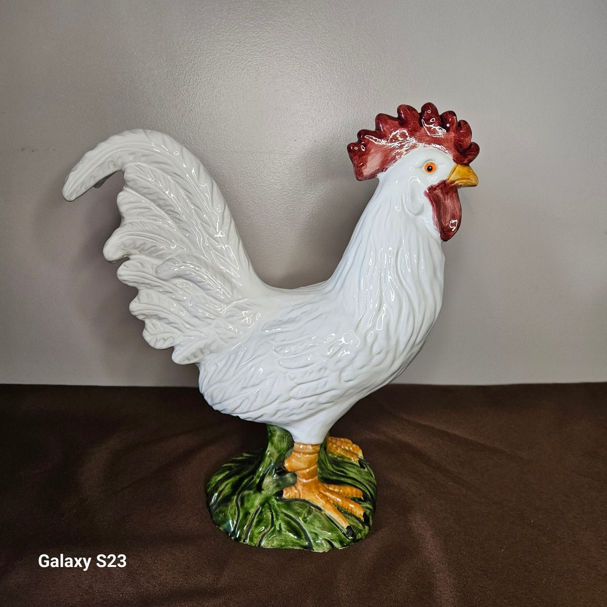 Enameled Terracotta Rooster From Bavent, Paul Meslier Period, 35 Cm-photo-5