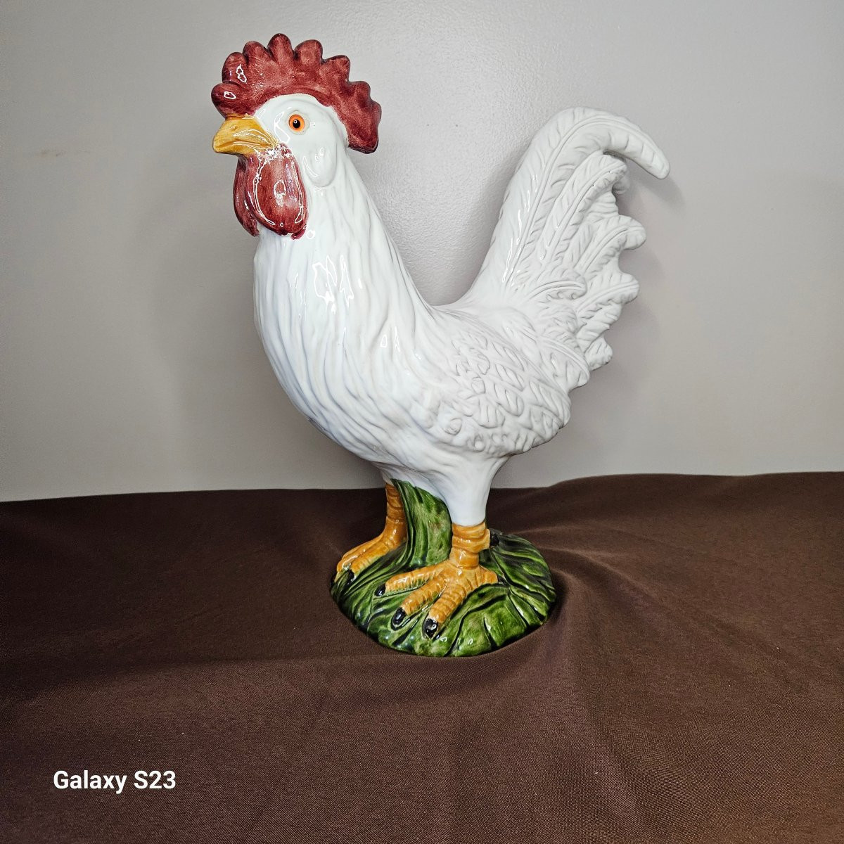 Enameled Terracotta Rooster From Bavent, Paul Meslier Period, 35 Cm-photo-7
