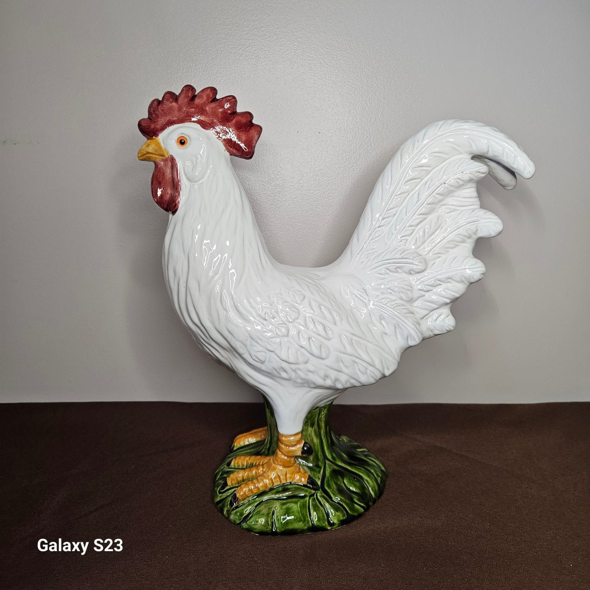 Enameled Terracotta Rooster From Bavent, Paul Meslier Period, 35 Cm-photo-8