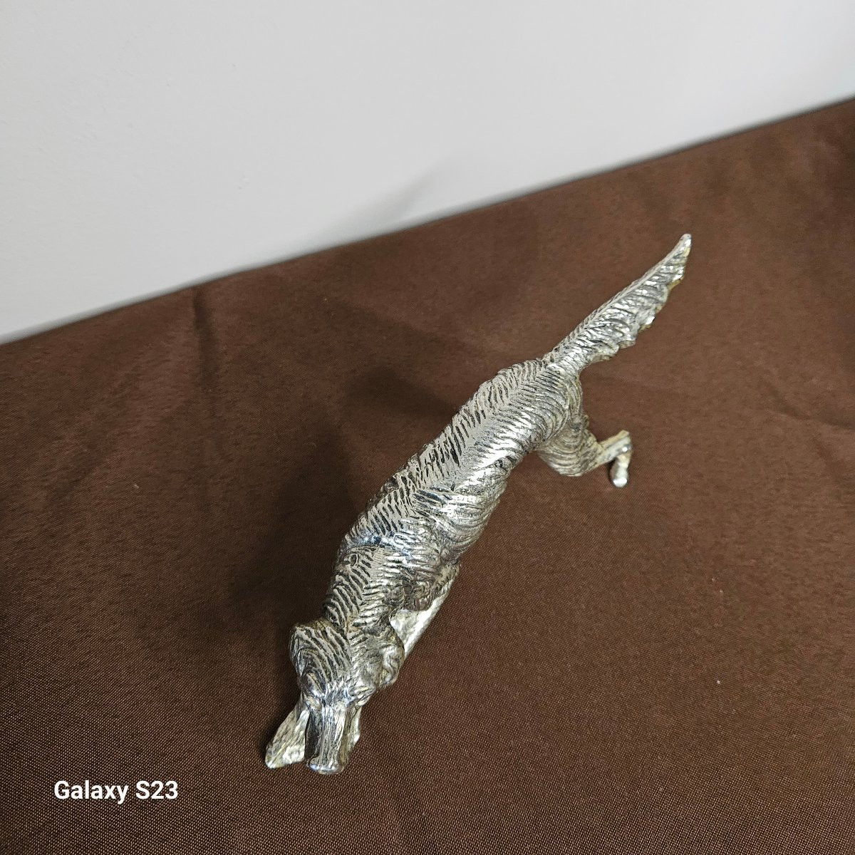 Setter Dog In Silver Metal 20 Cm-photo-1
