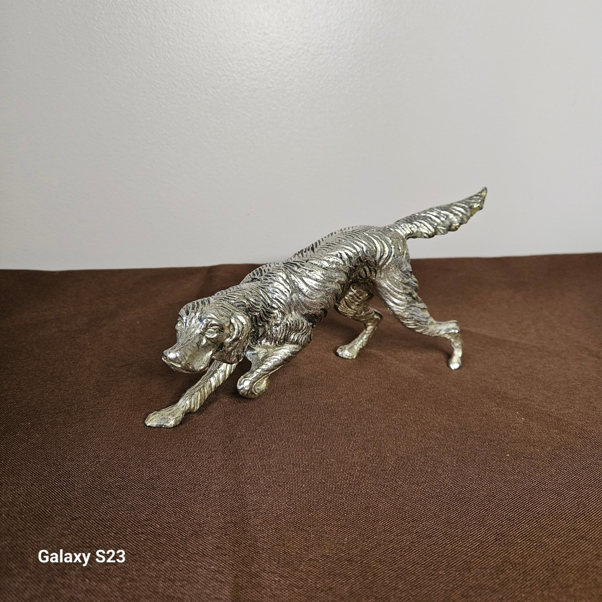 Setter Dog In Silver Metal 20 Cm