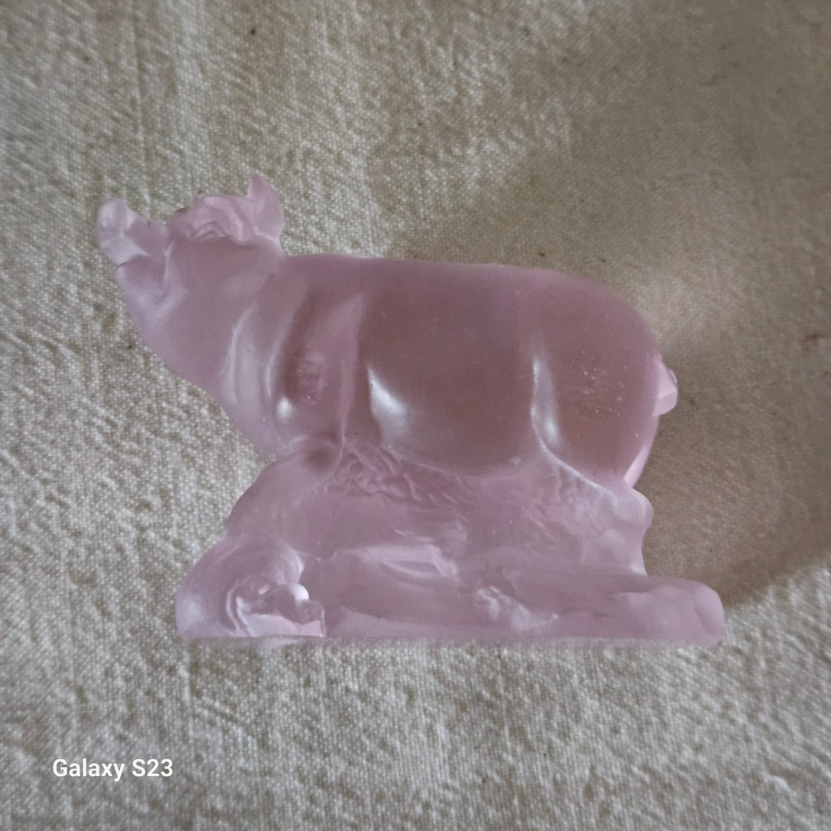 Daum France Sculpture Of A Little Pig In Pink-tinted Molded Glass-photo-1