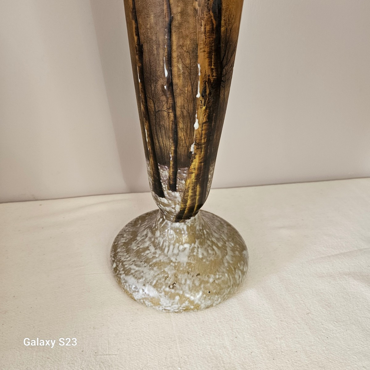 Daum Nancy Vase en verre dégagé à l'acide. Décor de paysage de neige. Hauteur 36 cm-photo-4