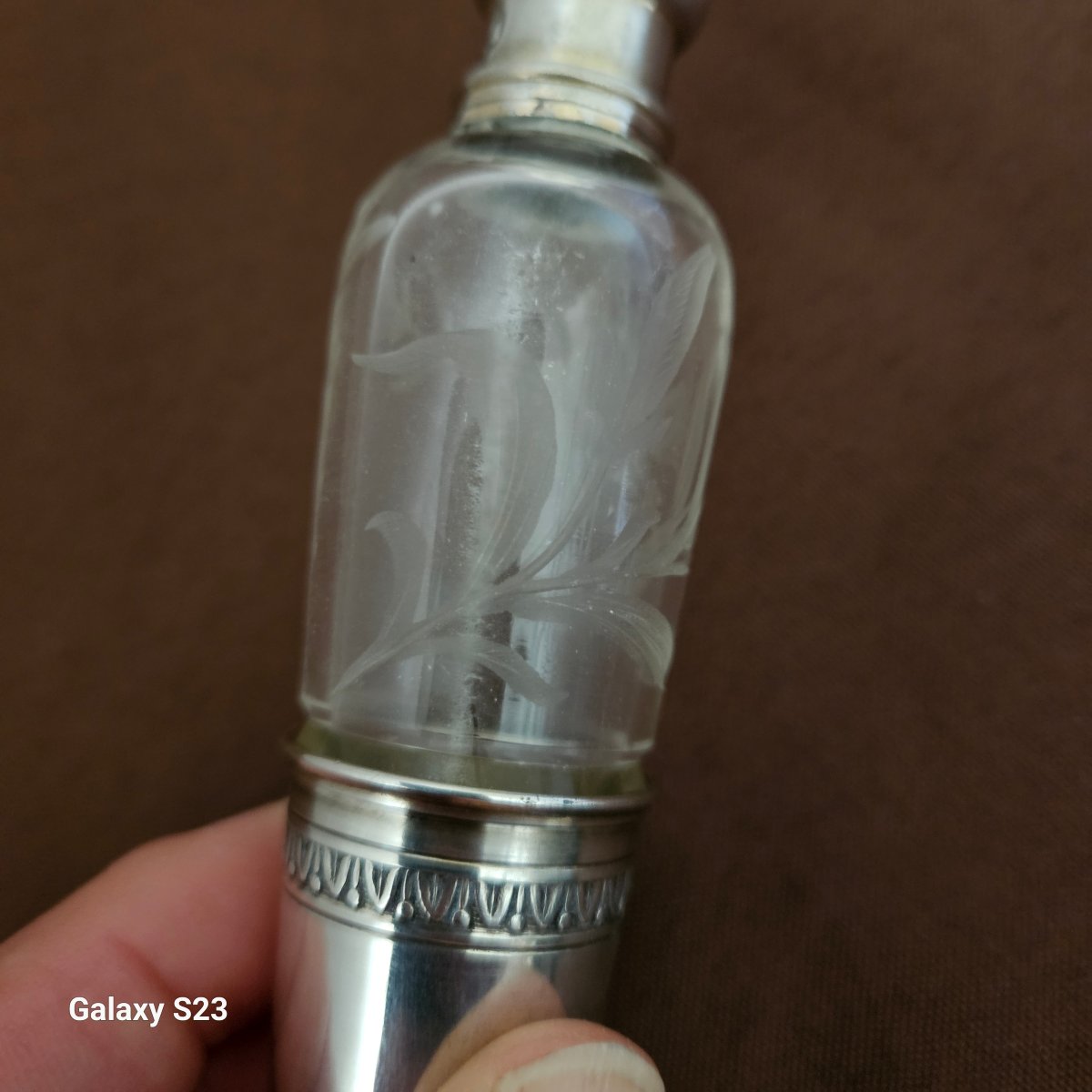 Small Crystal And Silver Bottle For Lemon Balm Water. Minerva Hallmark-photo-4