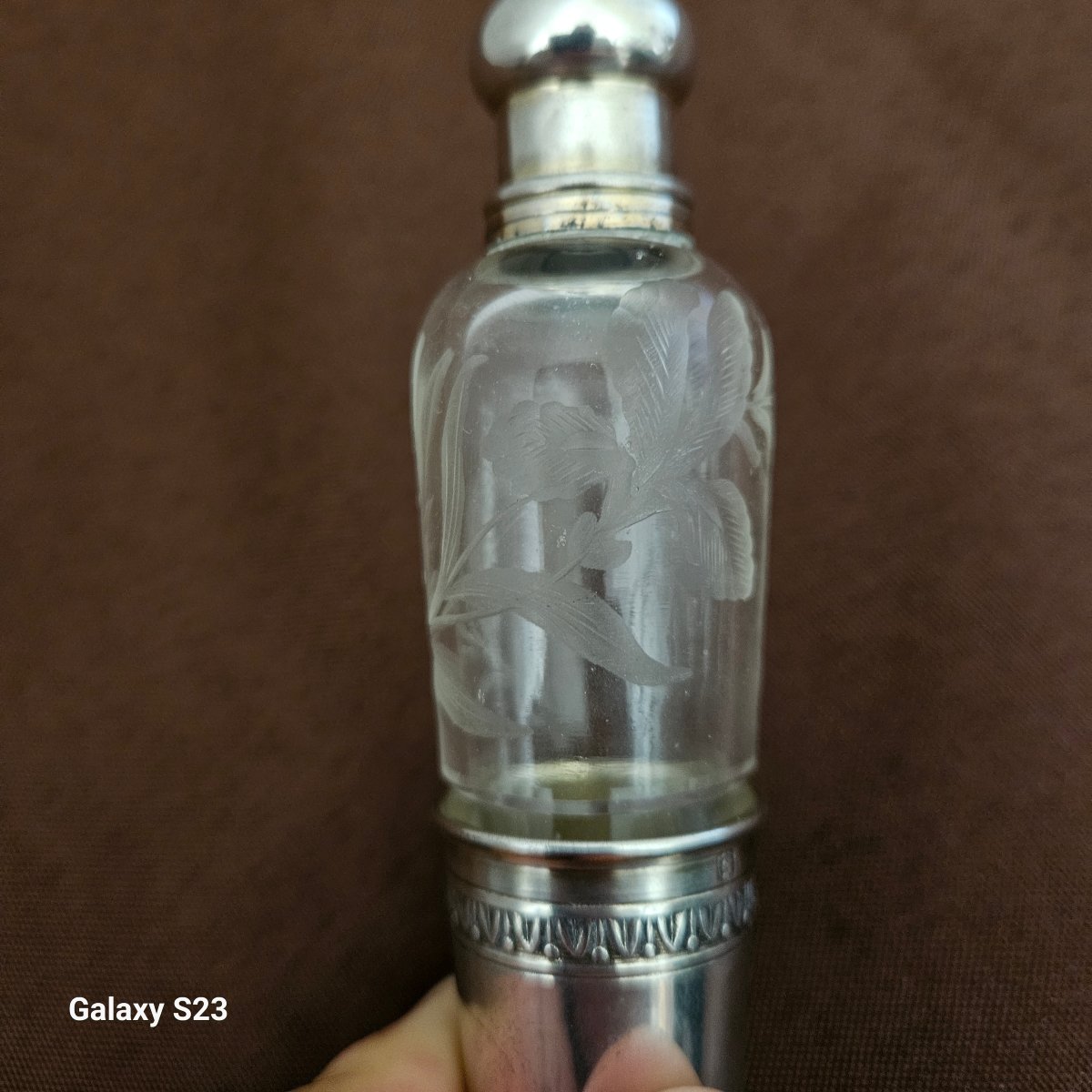 Small Crystal And Silver Bottle For Lemon Balm Water. Minerva Hallmark-photo-5