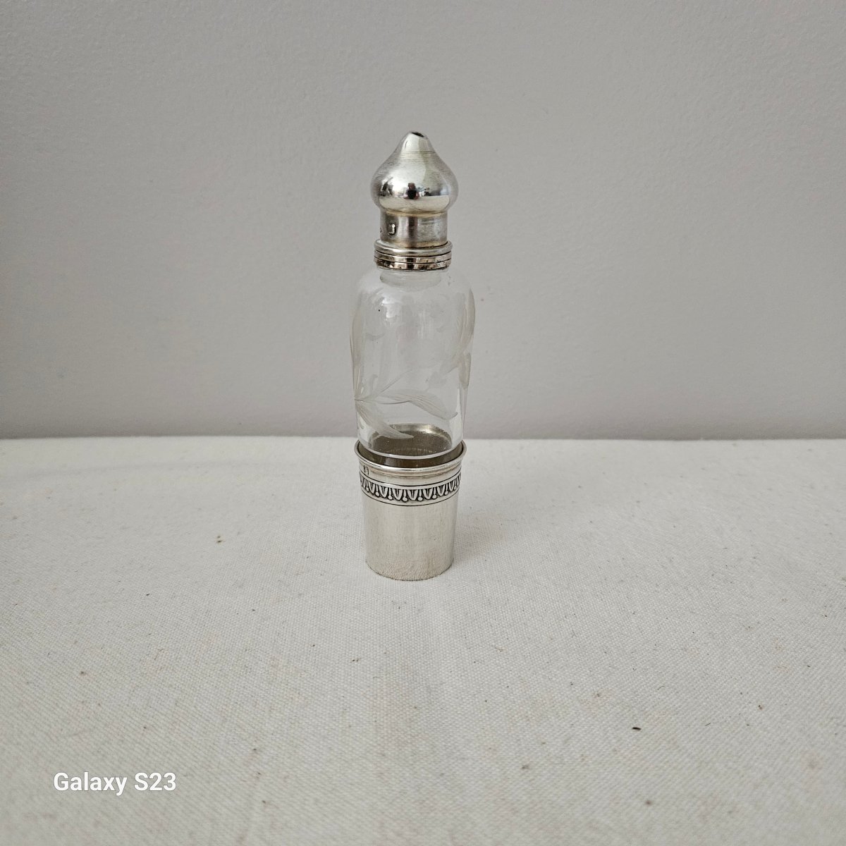 Small Crystal And Silver Bottle For Lemon Balm Water. Minerva Hallmark