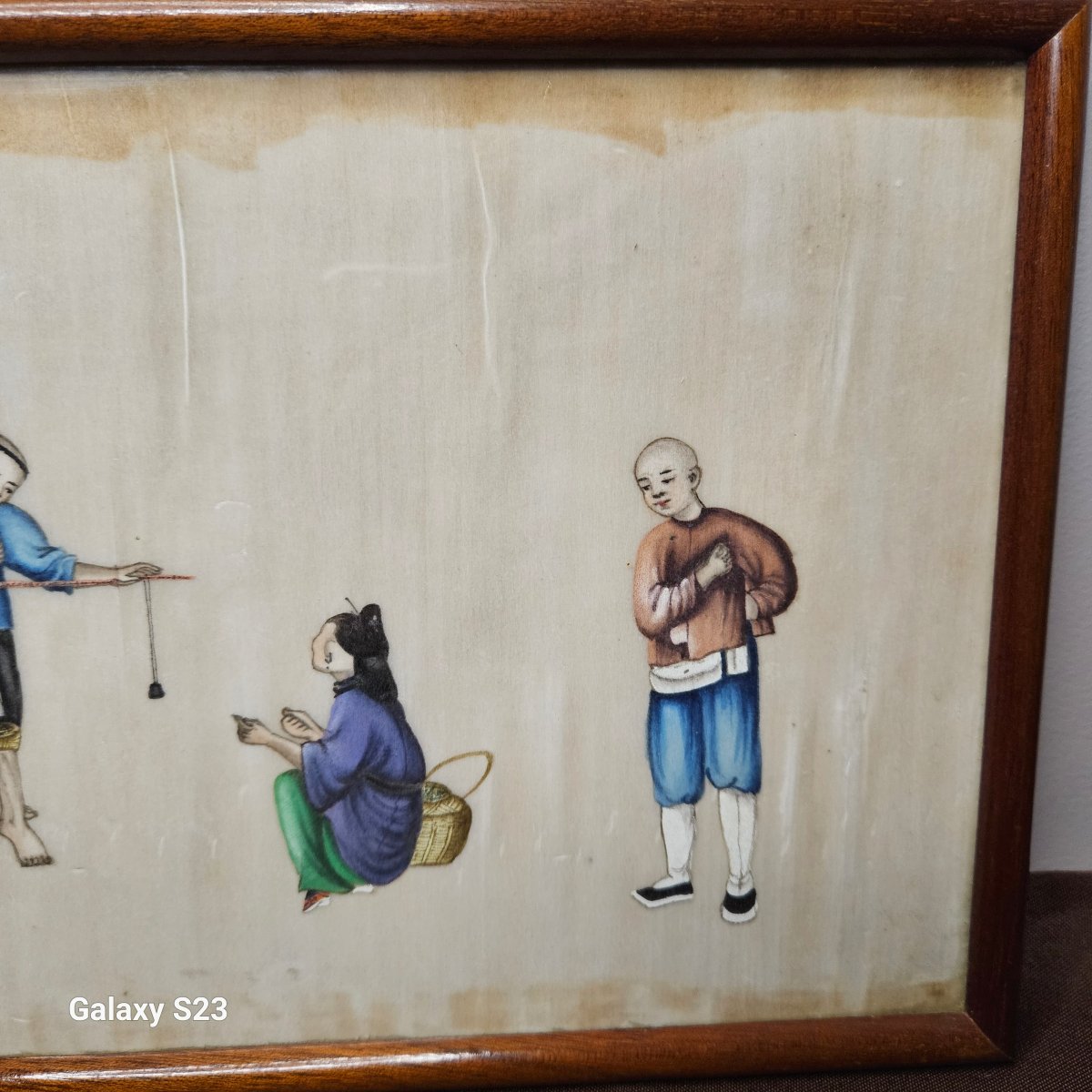 Old Painting On Rice Paper: Plant Seller And His Customers.-photo-2