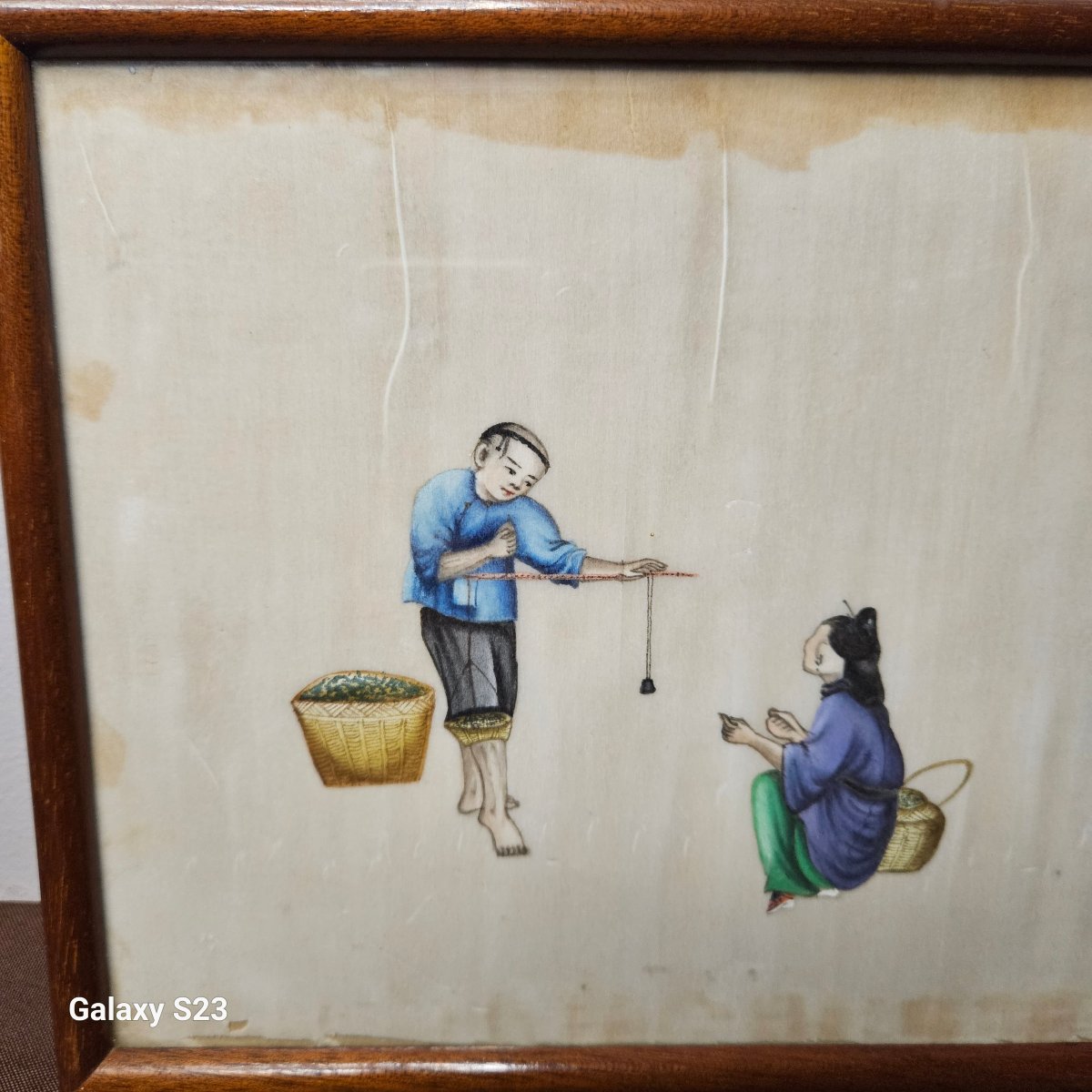 Old Painting On Rice Paper: Plant Seller And His Customers.-photo-3