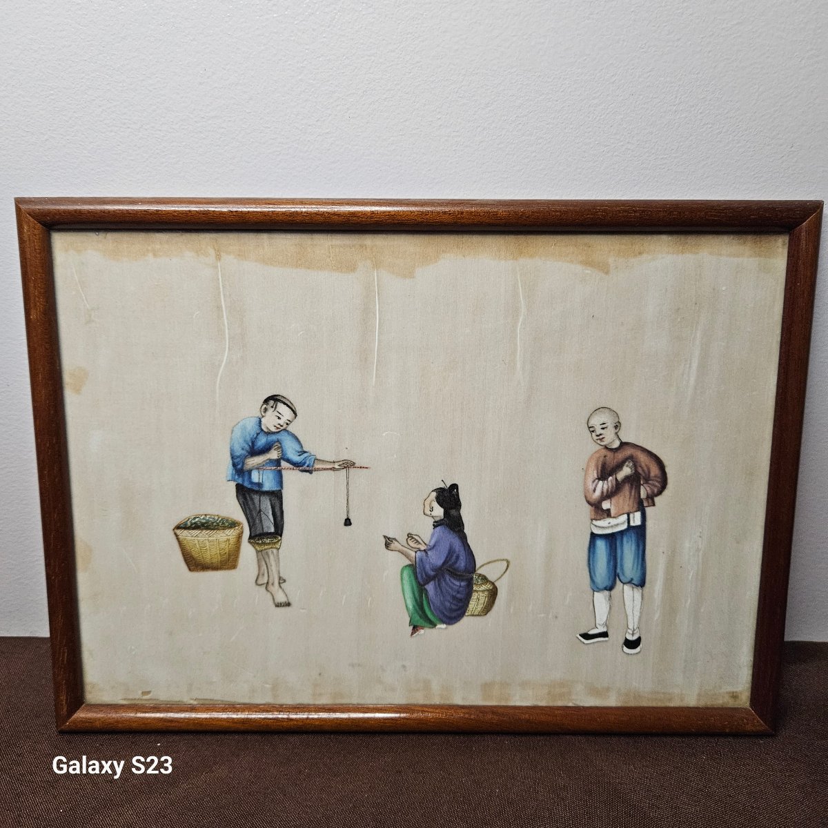 Old Painting On Rice Paper: Plant Seller And His Customers.-photo-4
