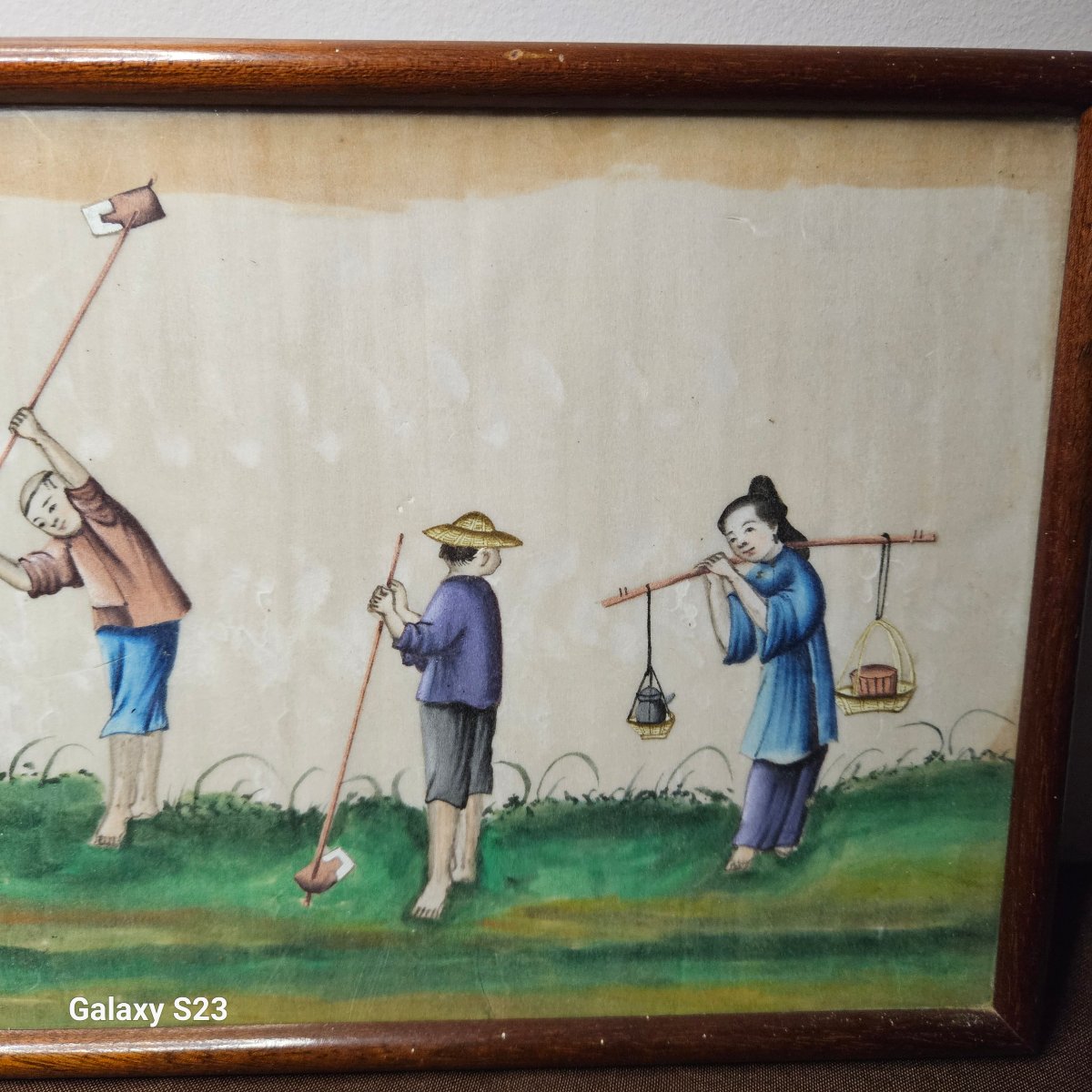 Ancienne peinture sur papier de riz Les cultivateurs.-photo-2