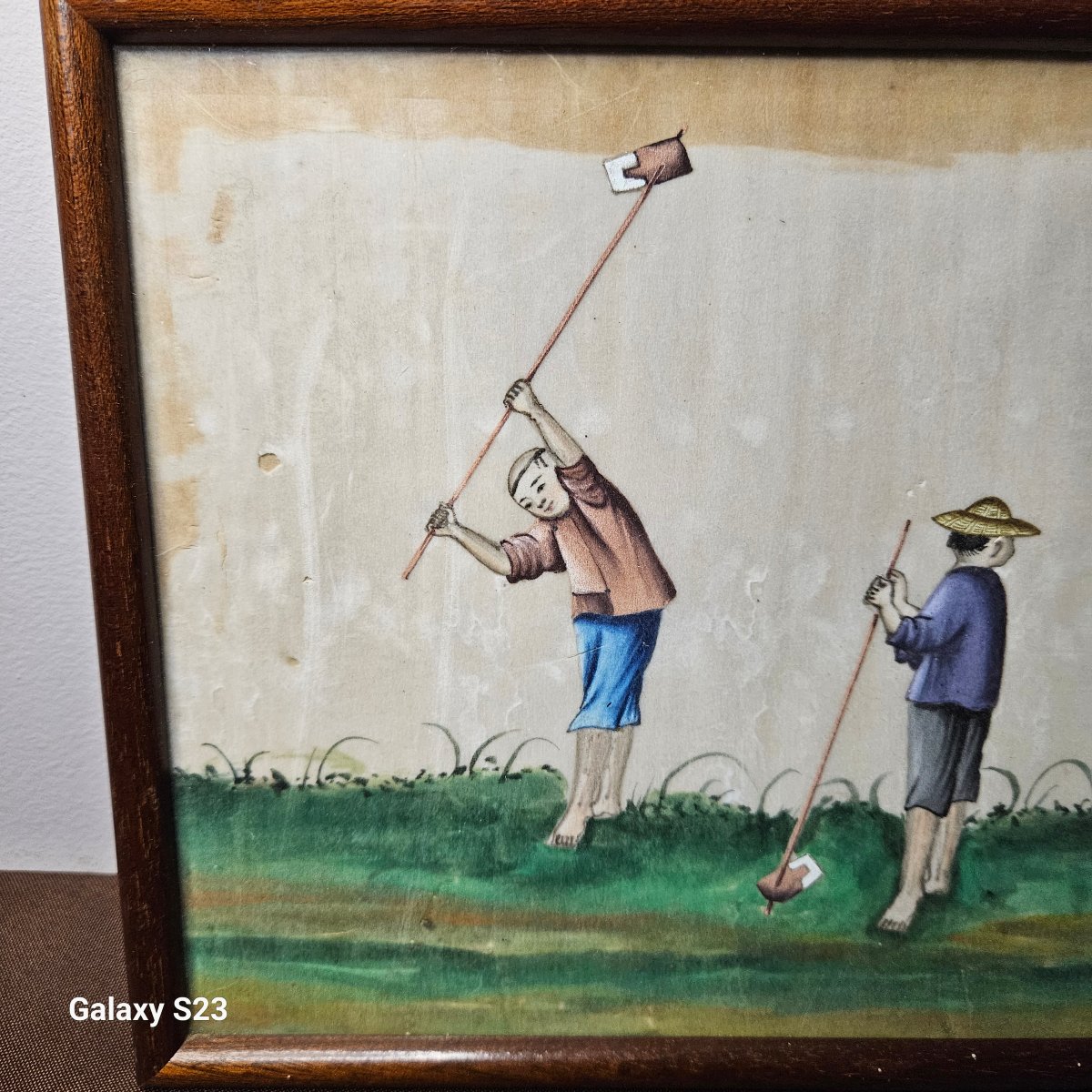 Ancienne peinture sur papier de riz Les cultivateurs.-photo-3