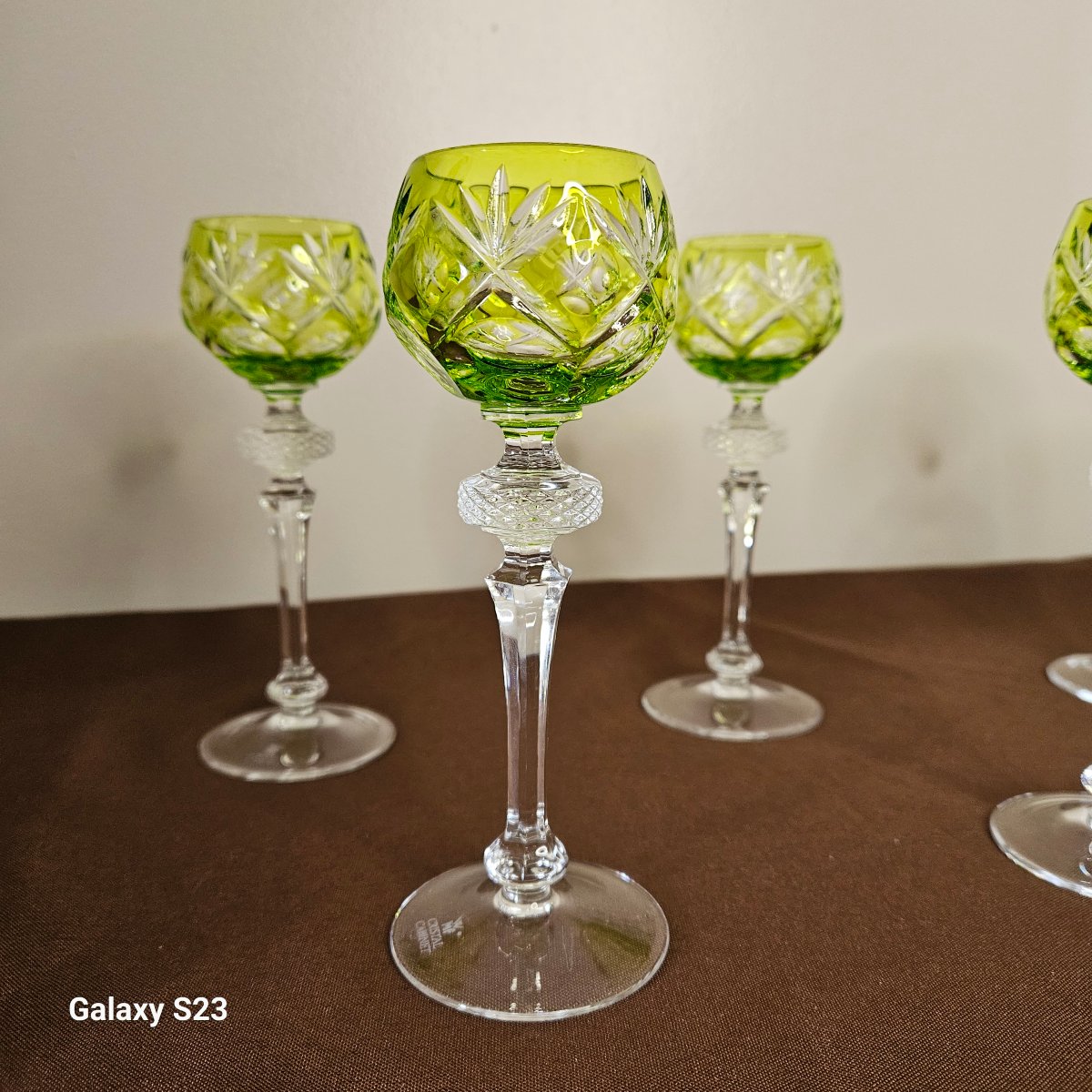 Wmf Six Crystal Liqueur Glasses "wmf Crystal Cabinet" Reseda Green Germany-photo-2