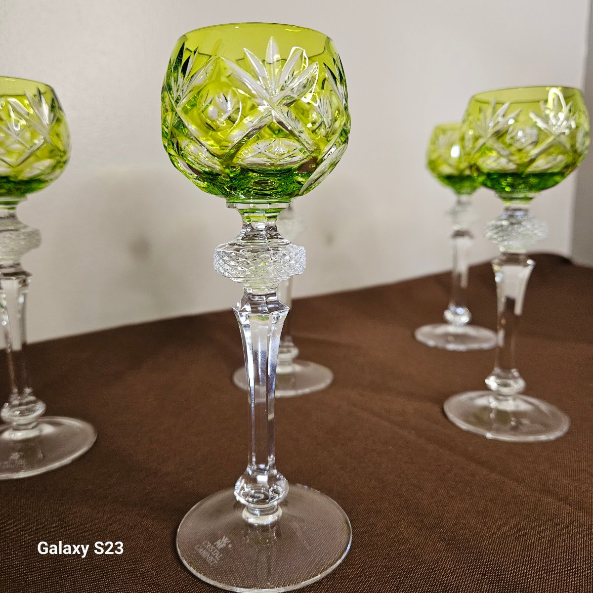 Wmf Six Crystal Liqueur Glasses "wmf Crystal Cabinet" Reseda Green Germany-photo-1