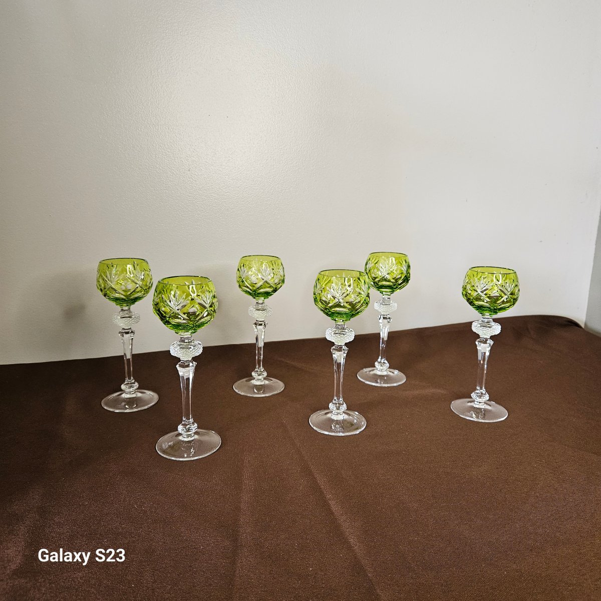 Wmf Six Crystal Liqueur Glasses "wmf Crystal Cabinet" Reseda Green Germany