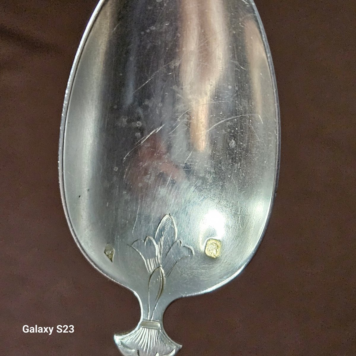 Silver Spoon, Minerva Hallmark, 1st Standard. 19th Century. Russian-style Decoration. Length 17-photo-4