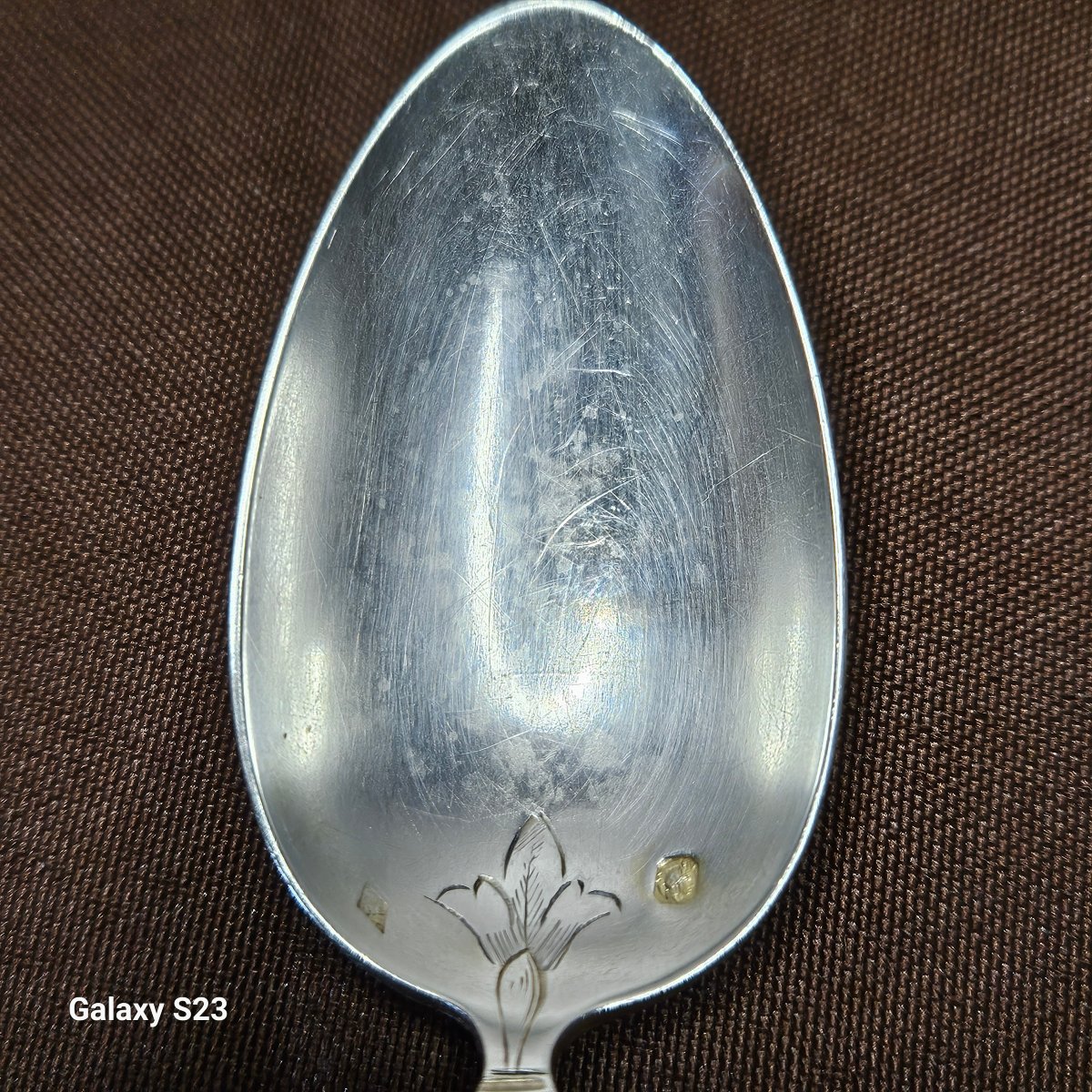 Silver Spoon, Minerva Hallmark, 1st Standard. 19th Century. Russian-style Decoration. Length 17-photo-6