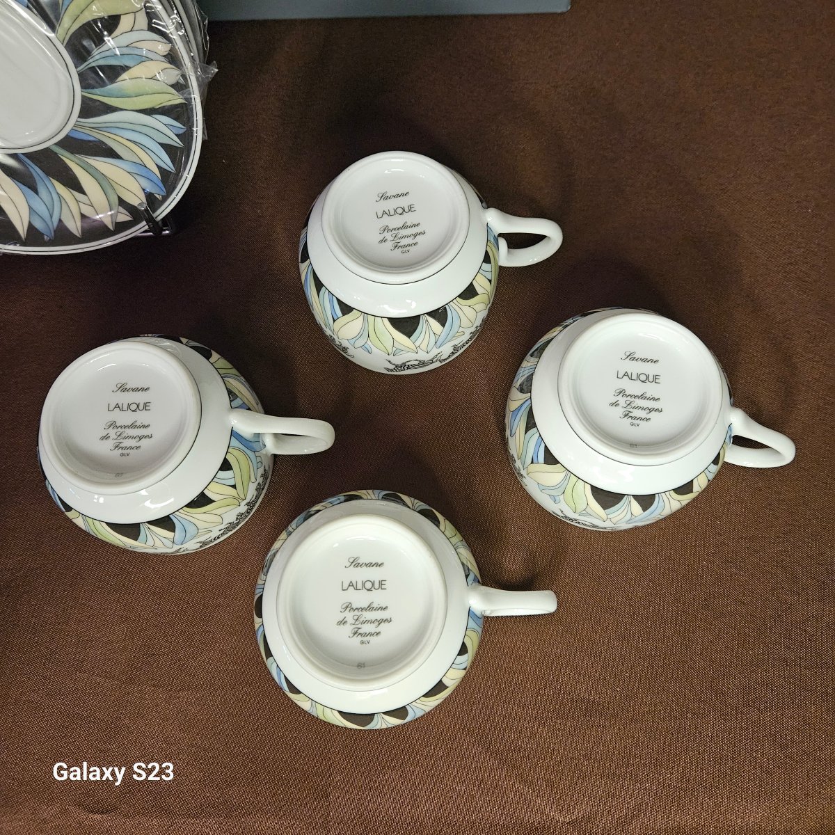 Lalique Limoges Porcelain, "savane" Pattern: 4 Cups And Saucers-photo-3