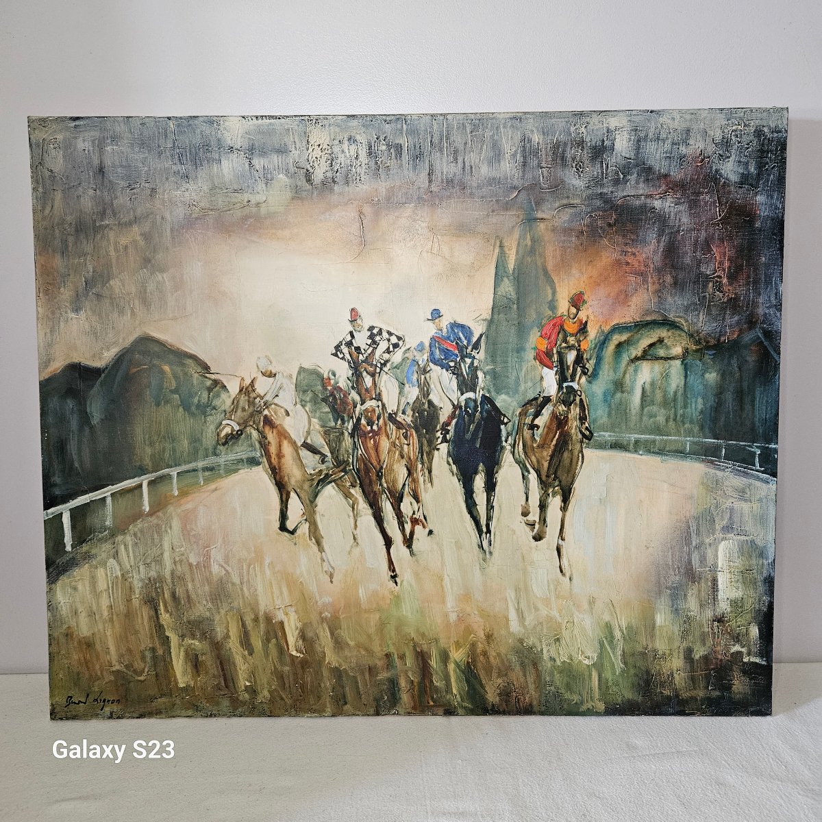 Bernard Lignon, Oil On Canvas, The Jockeys ,horse Race. Paul Pétridès Gallery.-photo-2