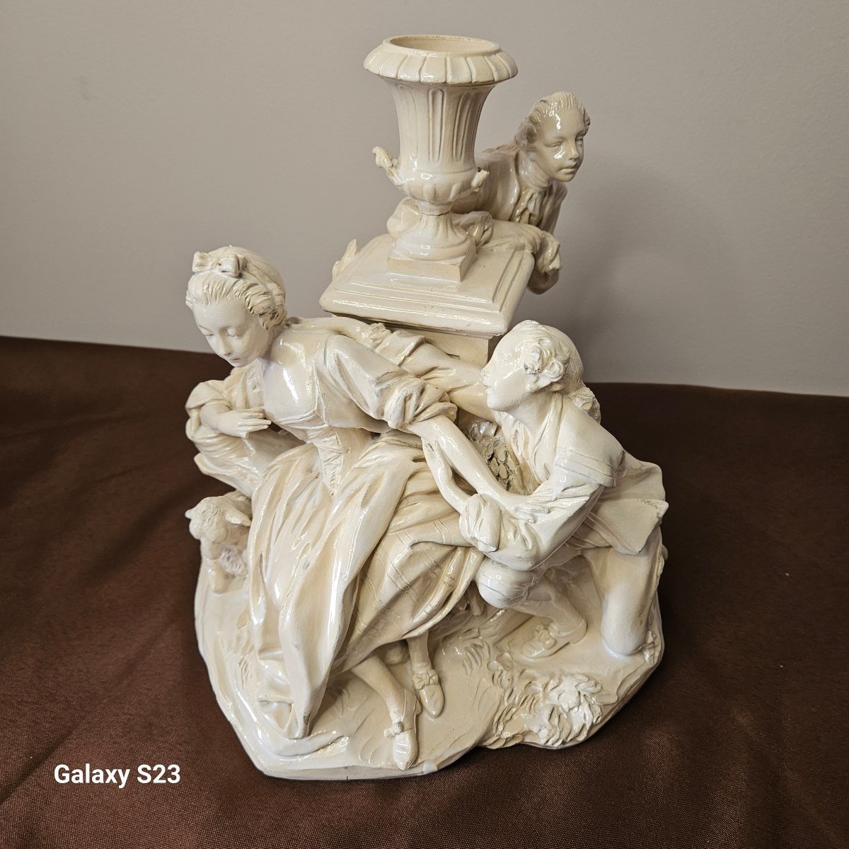 Sculpture, Grand groupe en faïence de Lunéville 18ème siècle. Scène galante pastorale-photo-6
